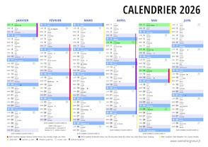 Calendrier annuel 2026 à imprimer
