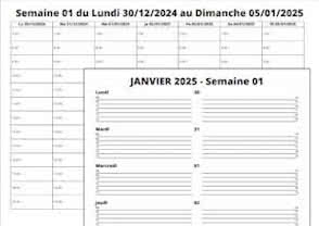 calendrier hebdomadaire
