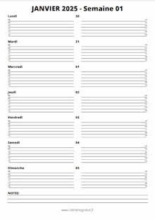 Aperçu calendrier semaine