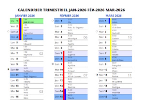 calendrier trimestriel