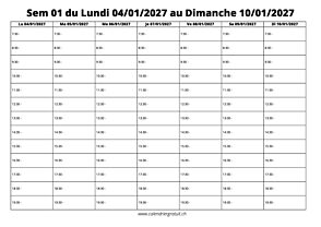 calendrier hebdomadaire
