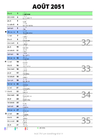 calendrier août 2051 au format portrait pour prendre des notes
