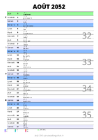 calendrier août 2052 au format portrait pour prendre des notes