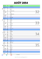 calendrier août 2054 au format portrait pour prendre des notes