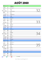 calendrier août 2060 au format portrait pour prendre des notes