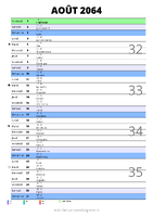 calendrier août 2064 au format portrait pour prendre des notes
