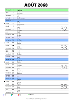 calendrier août 2068 au format portrait pour prendre des notes