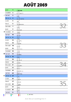calendrier août 2069 au format portrait pour prendre des notes