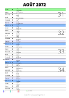 calendrier août 2072 au format portrait pour prendre des notes