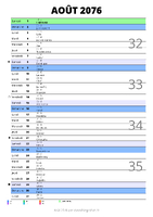 calendrier août 2076 au format portrait pour prendre des notes