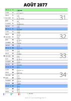 calendrier août 2077 au format portrait pour prendre des notes
