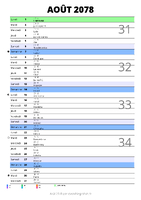 calendrier août 2078 au format portrait pour prendre des notes