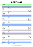 calendrier août 2087 au format portrait pour prendre des notes