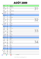 calendrier août 2089 au format portrait pour prendre des notes