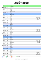 calendrier août 2090 au format portrait pour prendre des notes