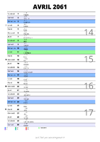 calendrier avril 2061 au format portrait pour prendre des notes