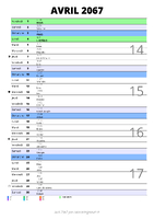 calendrier avril 2067 au format portrait pour prendre des notes