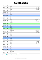calendrier avril 2069 au format portrait pour prendre des notes