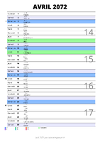calendrier avril 2072 au format portrait pour prendre des notes