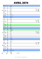 calendrier avril 2074 au format portrait pour prendre des notes