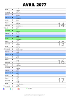 calendrier avril 2077 au format portrait pour prendre des notes