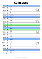 calendrier avril 2085 au format portrait pour prendre des notes