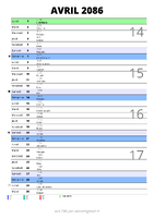 calendrier avril 2086 au format portrait pour prendre des notes
