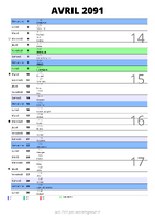 calendrier avril 2091 au format portrait pour prendre des notes