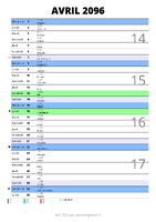 calendrier avril 2096 au format portrait pour prendre des notes