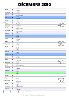 calendrier décembre 2050 au format portrait pour prendre des notes