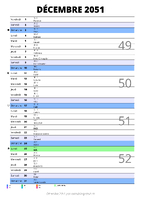 calendrier décembre 2051 au format portrait pour prendre des notes