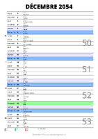 calendrier décembre 2054 au format portrait pour prendre des notes
