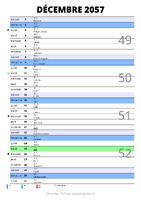 calendrier décembre 2057 au format portrait pour prendre des notes
