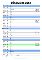 calendrier décembre 2058 au format portrait pour prendre des notes