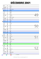 calendrier décembre 2061 au format portrait pour prendre des notes