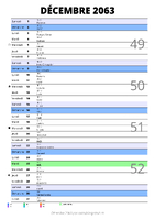 calendrier décembre 2063 au format portrait pour prendre des notes