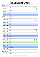 calendrier décembre 2064 au format portrait pour prendre des notes