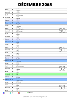 calendrier décembre 2065 au format portrait pour prendre des notes