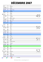 calendrier décembre 2067 au format portrait pour prendre des notes