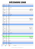 calendrier décembre 2068 au format portrait pour prendre des notes