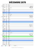 calendrier décembre 2070 au format portrait pour prendre des notes