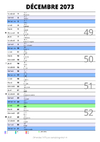 calendrier décembre 2073 au format portrait pour prendre des notes
