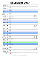 calendrier décembre 2077 au format portrait pour prendre des notes