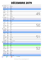 calendrier décembre 2079 au format portrait pour prendre des notes