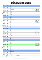 calendrier décembre 2086 au format portrait pour prendre des notes