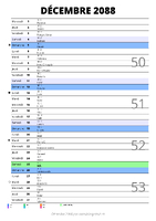 calendrier décembre 2088 au format portrait pour prendre des notes