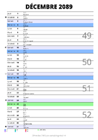 calendrier décembre 2089 au format portrait pour prendre des notes