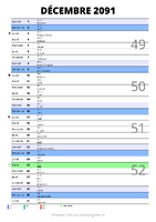 calendrier décembre 2091 au format portrait pour prendre des notes