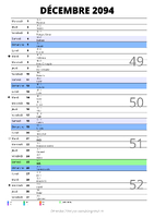 calendrier décembre 2094 au format portrait pour prendre des notes