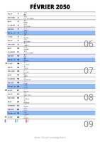 calendrier février 2050 au format portrait pour prendre des notes
